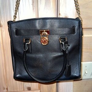 Michael Kors black hamilton bag with gold lock and key